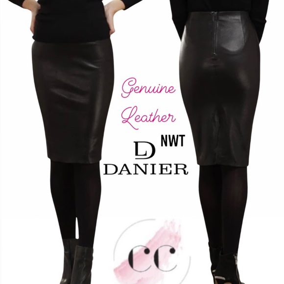 NWT Danier Deanne Stretch Leather Skirt, Black - Picture 3 of 10